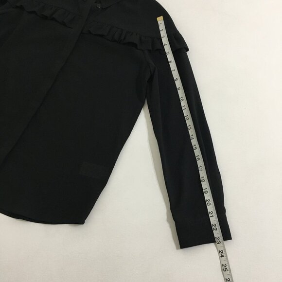 Paul & Joe Sister Black Flowy Semi-Sheer Blouse Size 3 Button Down Collar Ruffle - Picture 13 of 14